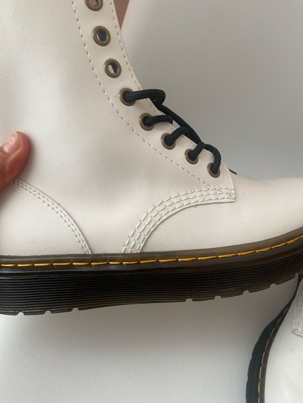 Dr. Martens White Leather Lace-Up Combat Boots with Black Laces - Picture 5 of 6